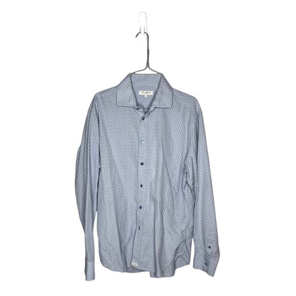 Ted Baker long sleeve button down textured geometric blue size L - Picture 1 of 9